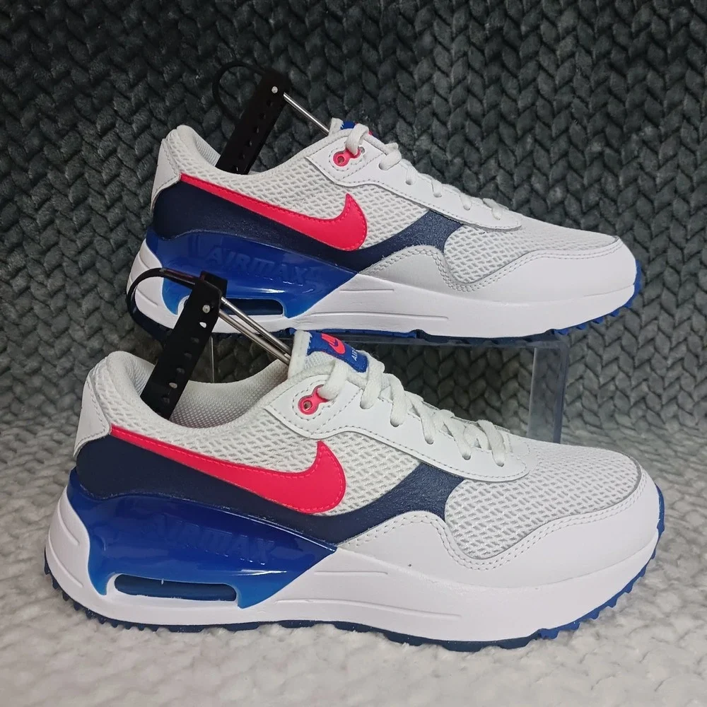 Nike Air Max System GS Low White Royal Crimson Running Sneakers Shoes Size 7Y